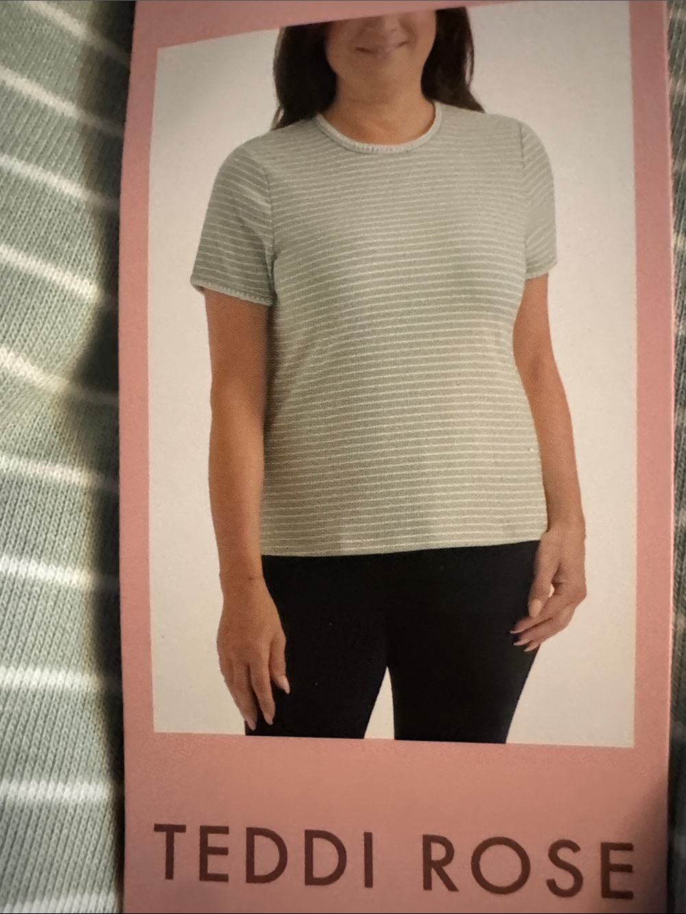 Women’s Short Sleeve Stripe Crewneck Top - Sage/White